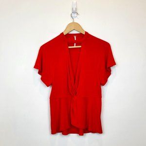 Free People Red Choker Neck, Deep V and Front Twist Top, Size Small, EUC